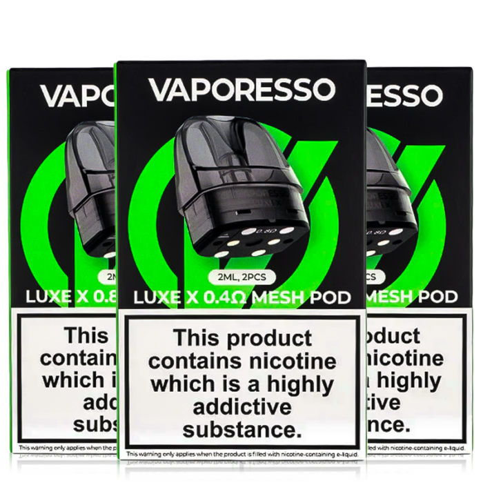 Vaporesso LUXE X Pod Cartridge is specially designed for Vaporesso LUXE X kit Available in 0.4ohm, 0.6ohm 0.8ohm.