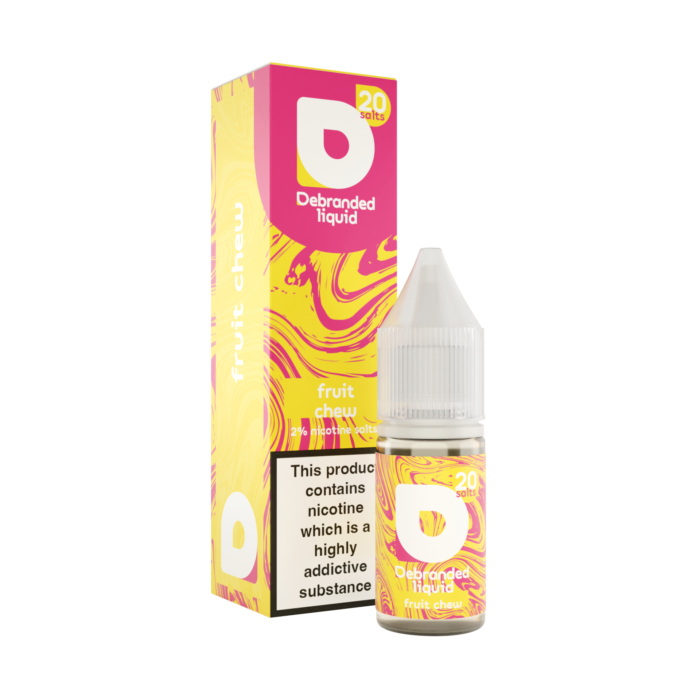 Debranded Nicsalts Fruit Chew 10ml. A delightful medley of mixed fruits with a chewy candy essence, perfect for a sweet, all-day vape.